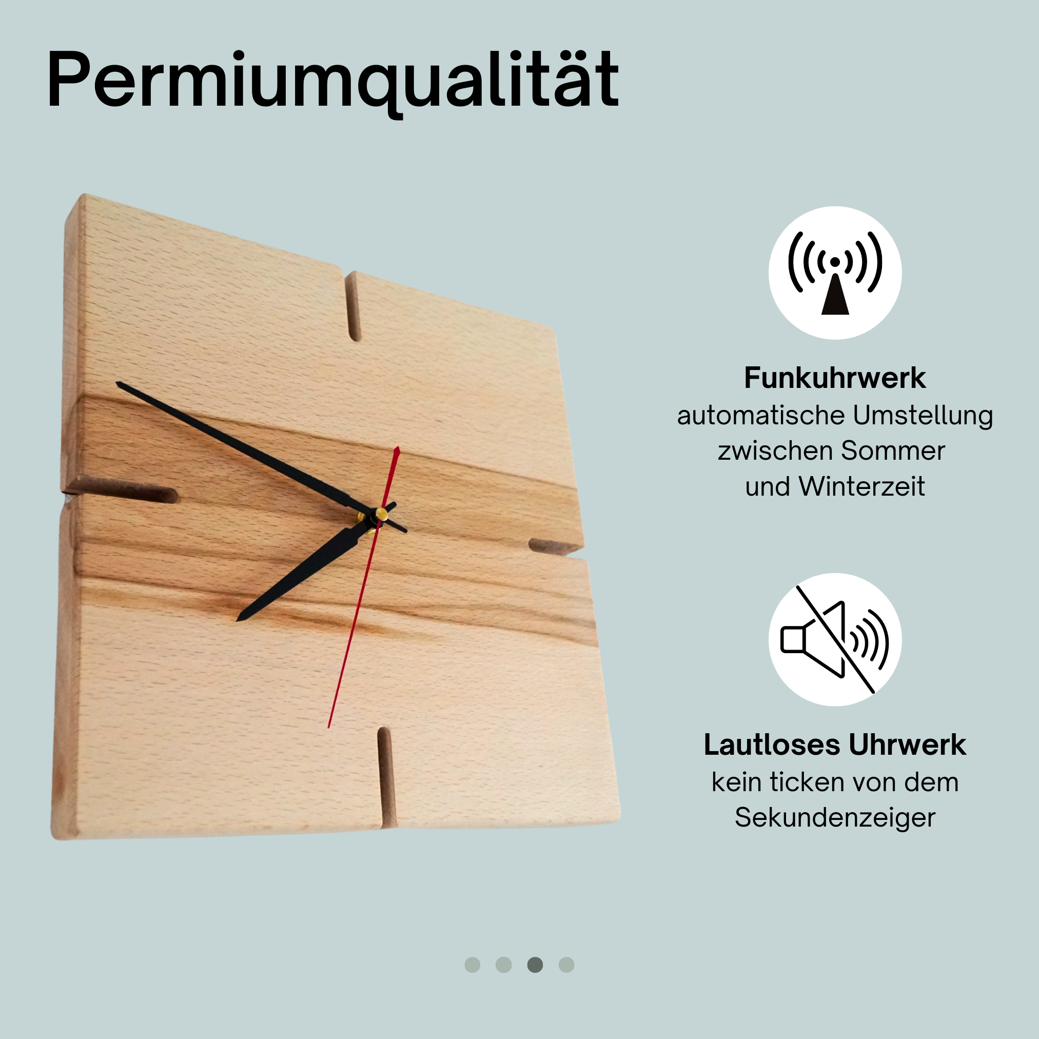 myduct Premium Funk-Wanduhr "Holzeck" aus Buchenholz Ø 30cm, lautloses Uhrwerk für Wohnzimmer Schlafzimmer Küche