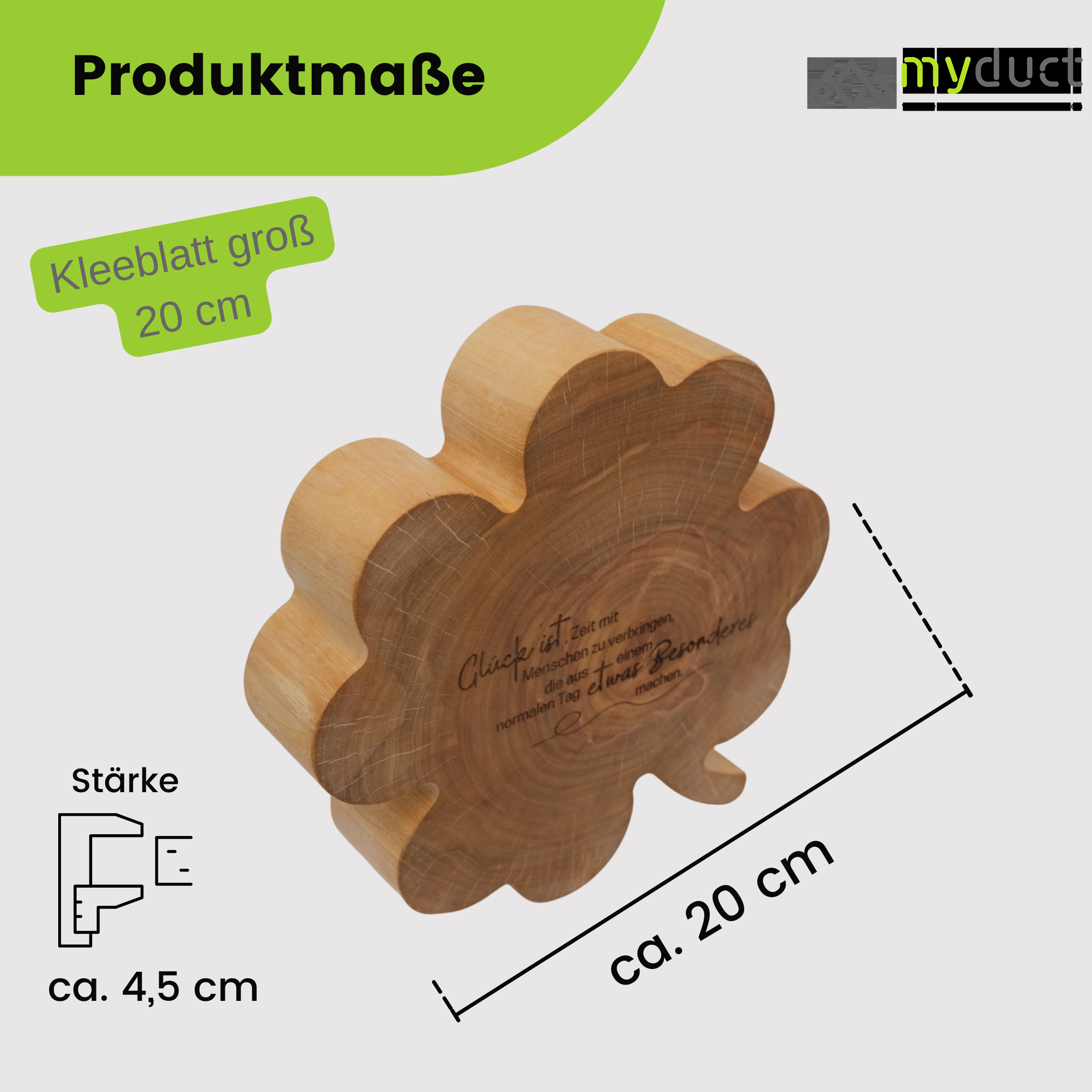 Holzkleeblatt mit personalisierter Gravur aus Birkenstamm 20cm groß als Geschenk und Glücksbringer