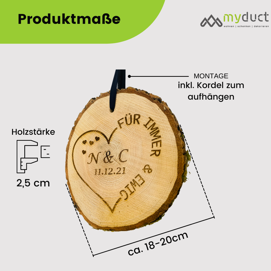 Baumscheibe mit Gravur - personalisierte Holzscheibe 18cm "Für immer und ewig"