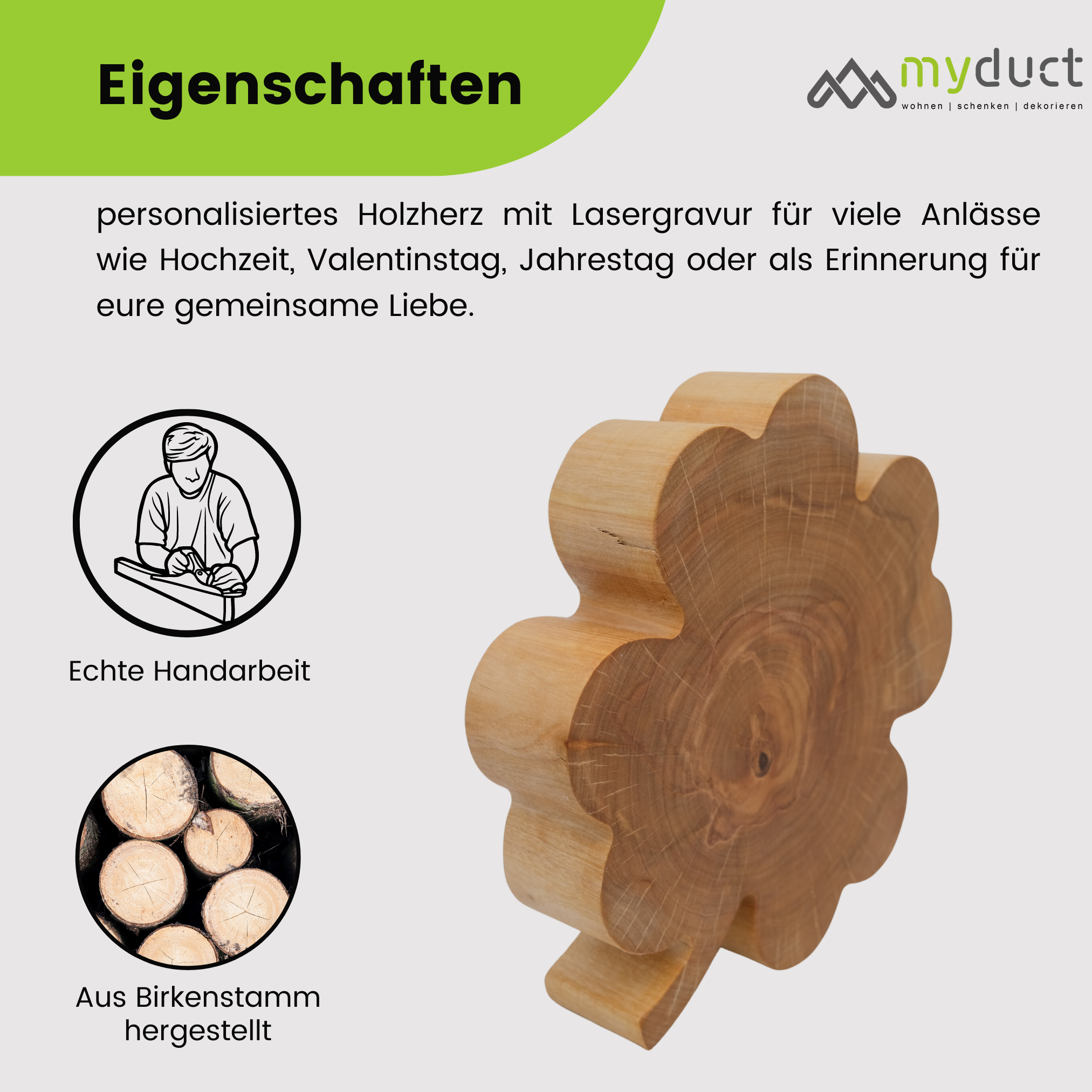 Holzkleeblatt mit personalisierter Gravur aus Birkenstamm 20cm groß als Geschenk und Glücksbringer