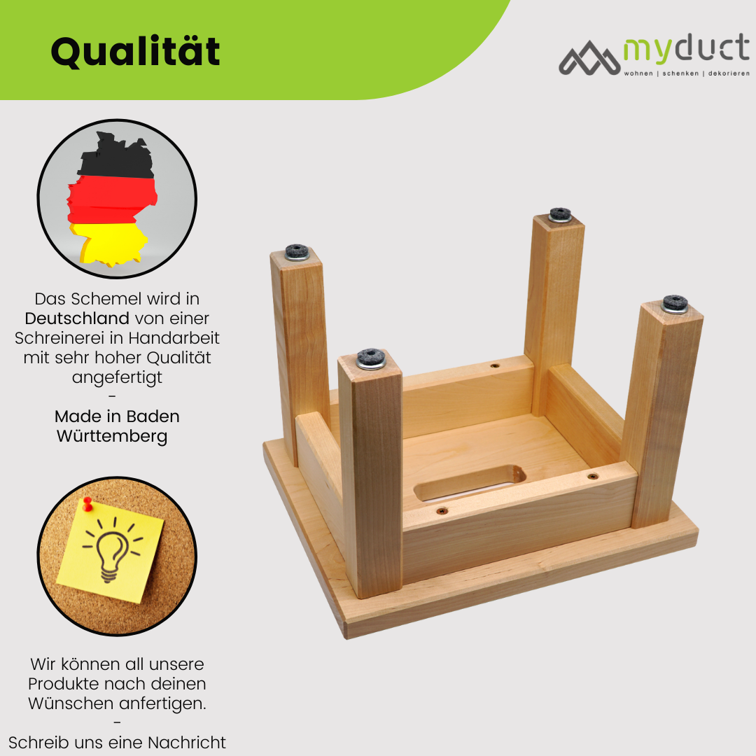 Schemel / Holzhocker aus massivem Birkenholz mit Griffmulde