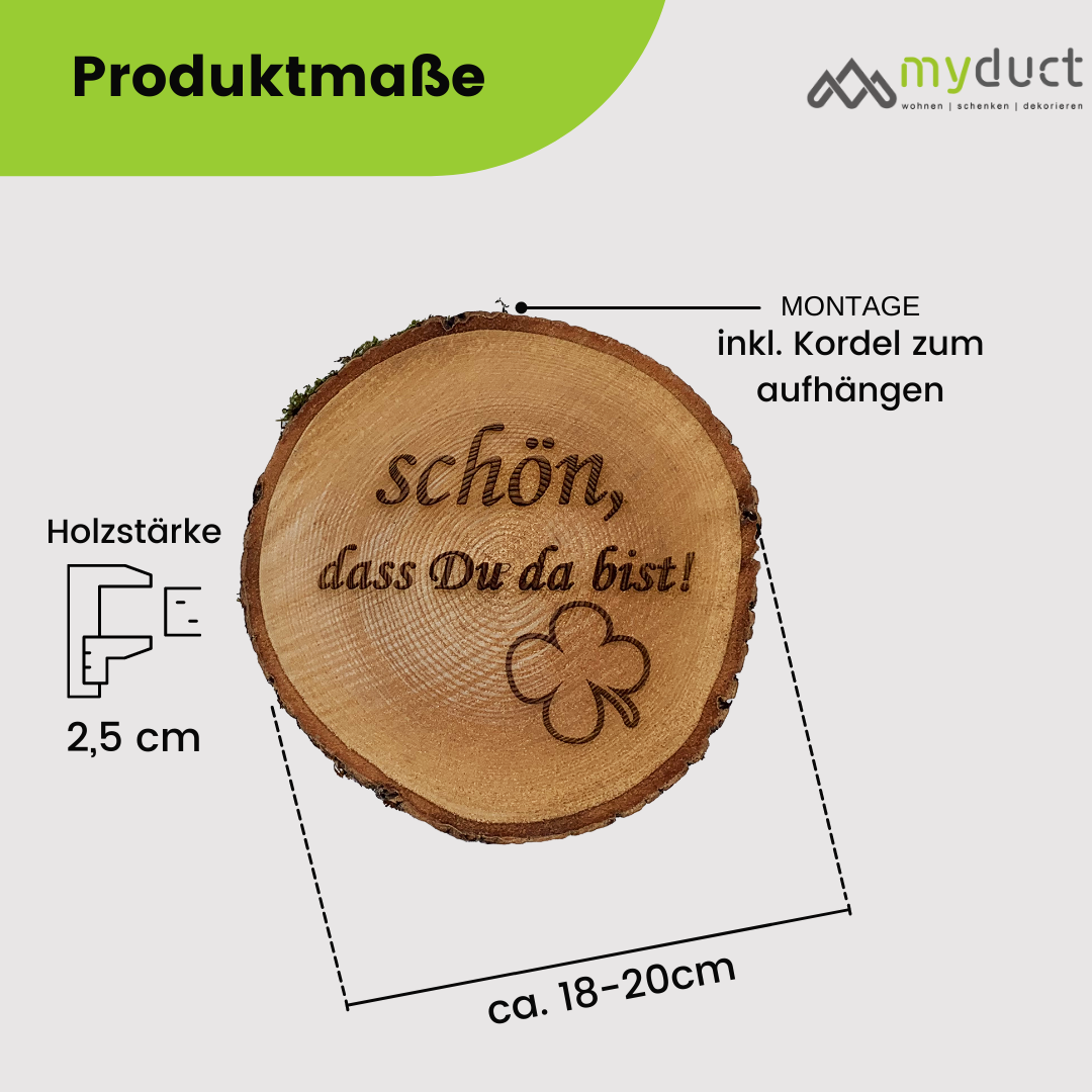 Baumscheibe mit Gravur - personalisierte Holzscheibe 18cm "Kleeblatt"