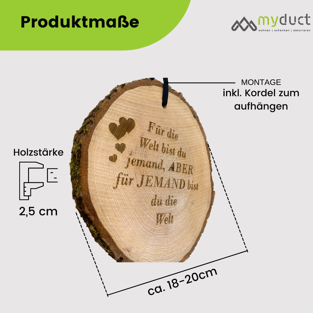 Baumscheibe mit Gravur - personalisierte Holzscheibe 18cm "kleine Herzen"