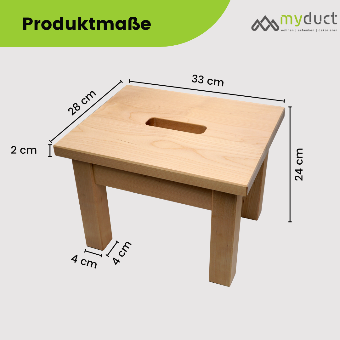 Schemel / Holzhocker aus massivem Birkenholz mit Griffmulde