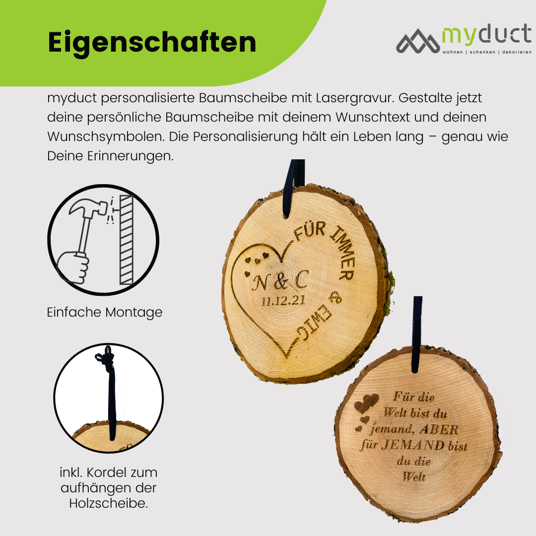 Baumscheibe mit Gravur - personalisierte Holzscheibe 18cm "Kleeblatt"